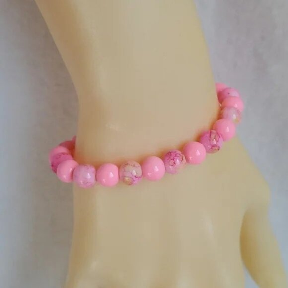 New Womens Light Pink Marble Tie-Dye Beaded Bracelet - Picture 1 of 1